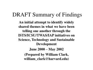 DRAFT Summary of Findings
