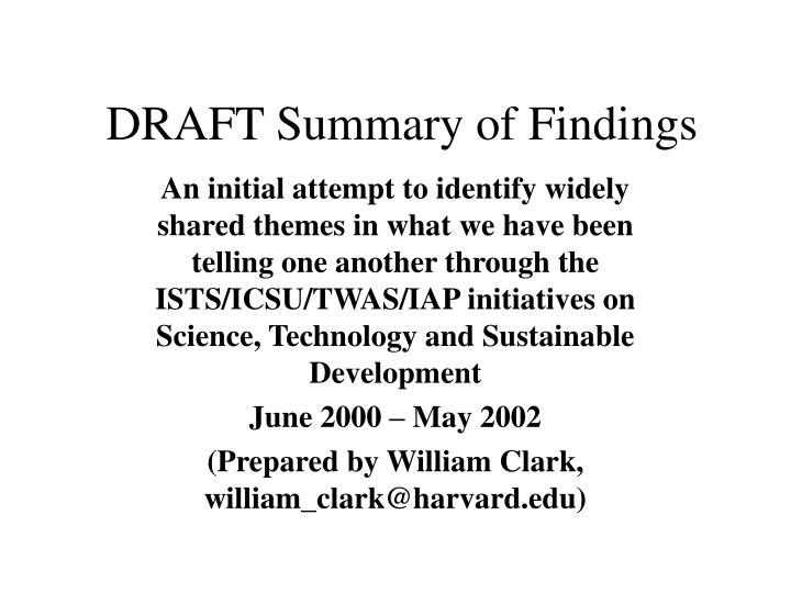 draft summary of findings