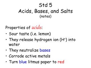 Std 5 Acids, Bases, and Salts (notes )