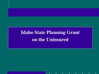 Idaho State Planning Grant on the Uninsured