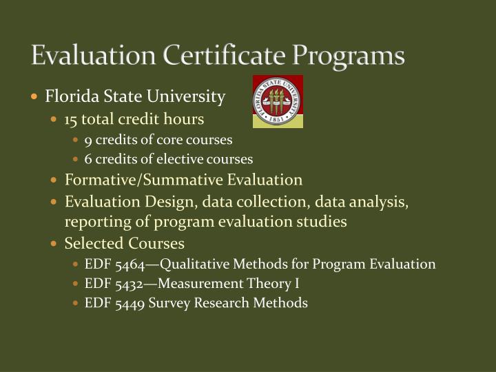 evaluation certificate programs