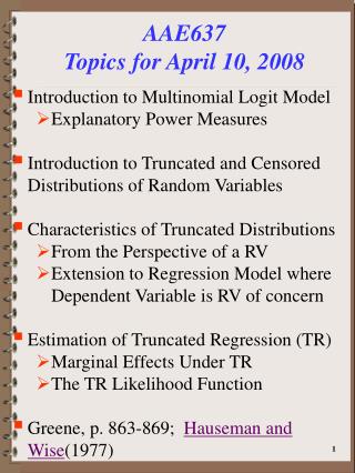 AAE637 Topics for April 10, 2008