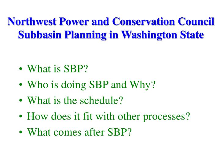 northwest power and conservation council subbasin planning in washington state