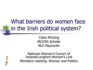 What barriers do women face in the Irish political system?