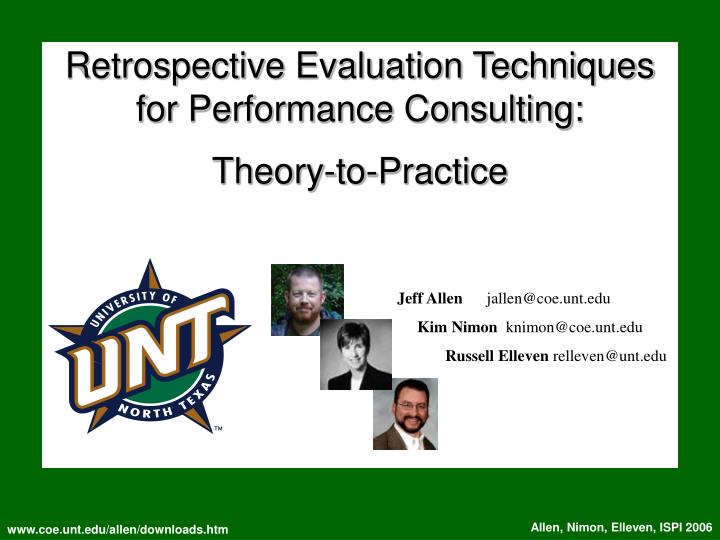 retrospective evaluation techniques for performance consulting theory to practice