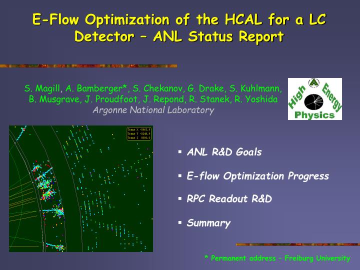 e flow optimization of the hcal for a lc detector anl status report