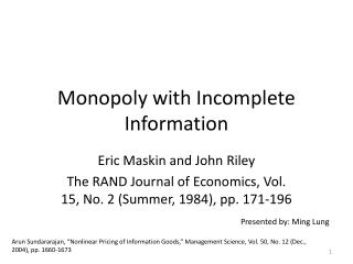 Monopoly with Incomplete Information