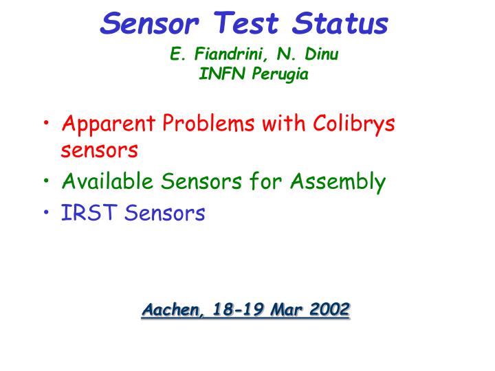 sensor test status