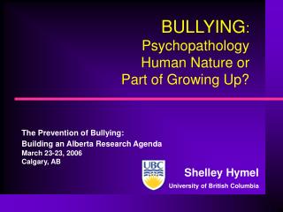 BULLYING : Psychopathology Human Nature or Part of Growing Up?