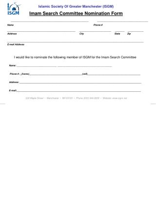 Imam Search Committee Nomination Form