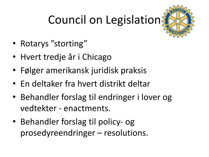 council on legislation
