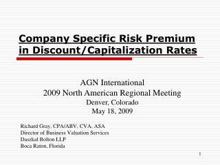 Company Specific Risk Premium in Discount/Capitalization Rates
