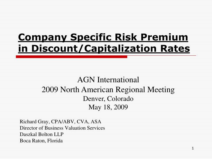 company specific risk premium in discount capitalization rates