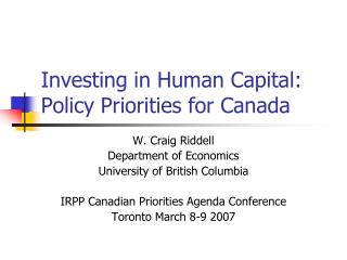 Investing in Human Capital: Policy Priorities for Canada