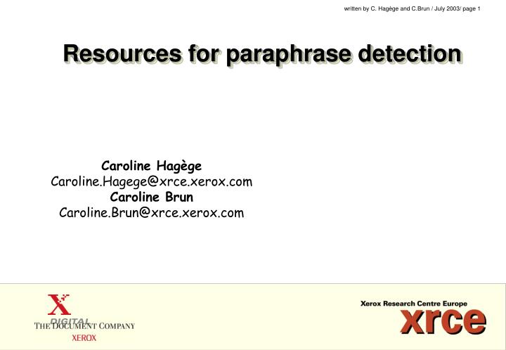 resources for paraphrase detection