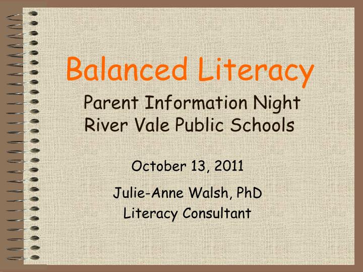 balanced literacy parent information night river vale public schools
