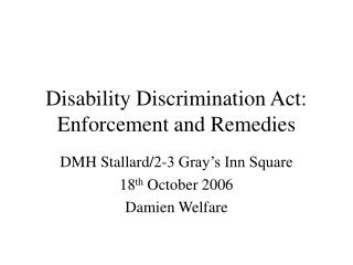 Disability Discrimination Act: Enforcement and Remedies