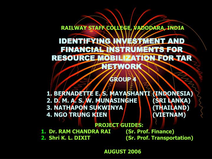 identifying investment and financial instruments for resource mobilization for tar network