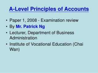 A-Level Principles of Accounts