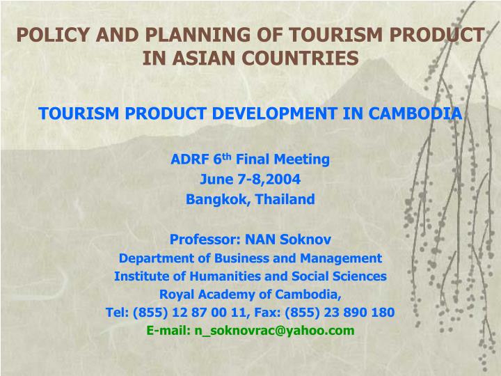 policy and planning of tourism product in asian countries