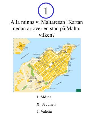 Alla minns vi Maltaresan! Kartan nedan är över en stad på Malta, vilken?