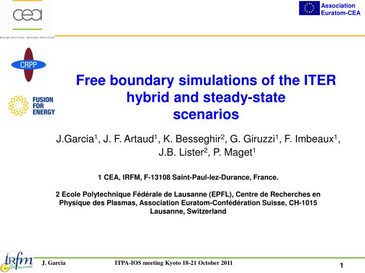 free boundary simulations of the iter hybrid and steady state scenarios