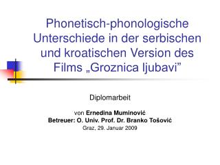 Diplomarbeit von Ernedina Muminovi ć Betreuer: O . Univ. Prof. Dr. Branko Tošovi ć