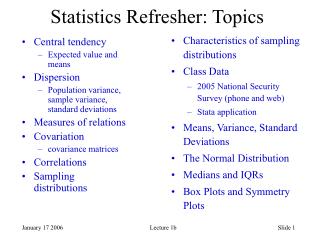 Statistics Refresher: Topics