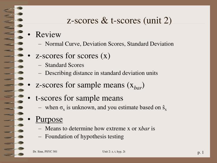z scores t scores unit 2