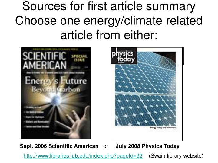 sources for first article summary choose one energy climate related article from either