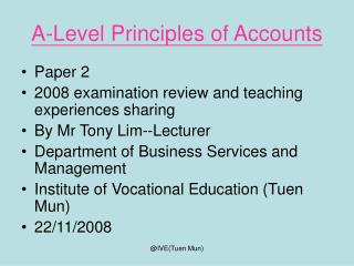 A-Level Principles of Accounts