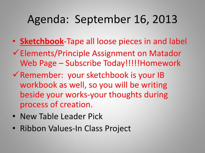 agenda september 16 2013
