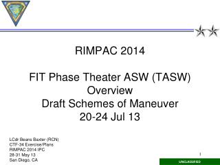 RIMPAC 2014 FIT Phase Theater ASW (TASW) Overview Draft Schemes of Maneuver 20-24 Jul 13