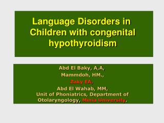 Language Disorders in Children with congenital hypothyroidism