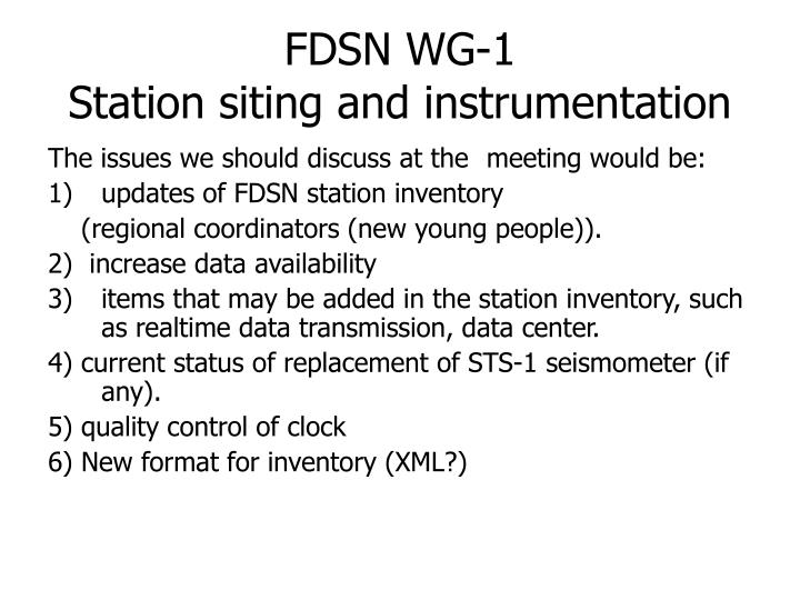 fdsn wg 1 station siting and instrumentation