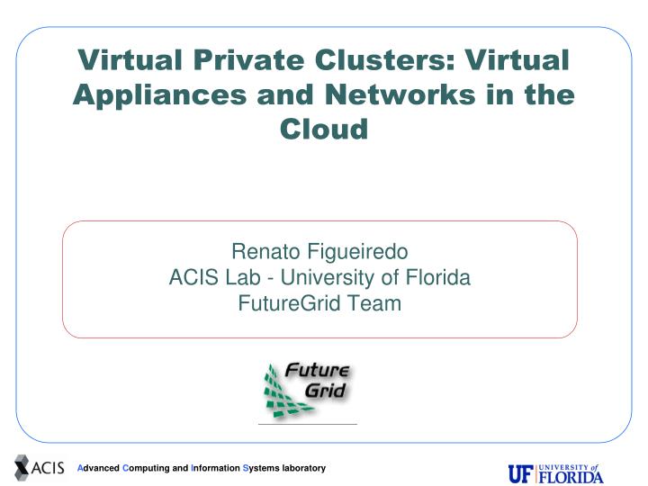 virtual private clusters virtual appliances and networks in the cloud