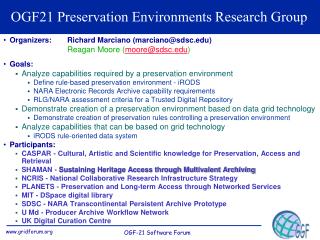 OGF21 Preservation Environments Research Group