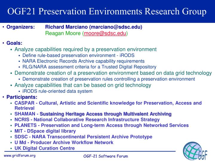 ogf21 preservation environments research group