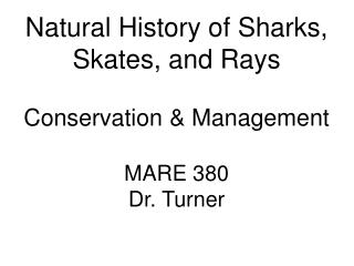 Natural History of Sharks, Skates, and Rays Conservation &amp; Management MARE 380 Dr. Turner