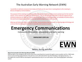 The Australian Early Warning Network (EWN)