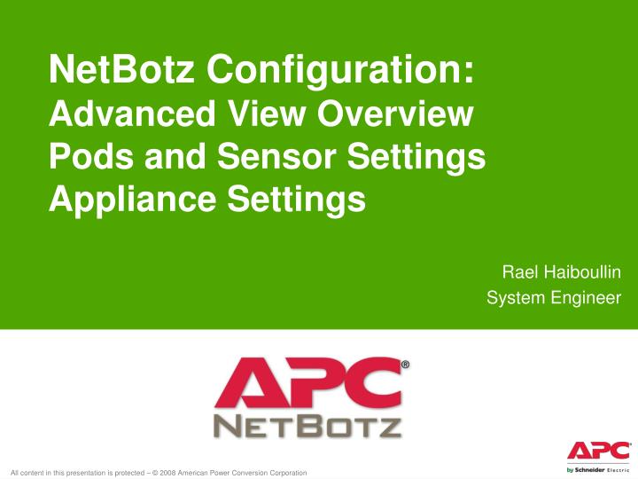 netbotz configuration advanced view overview pods and sensor settings appliance settings