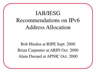 IAB/IESG Recommendations on IPv6 Address Allocation