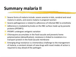 summary malaria ii