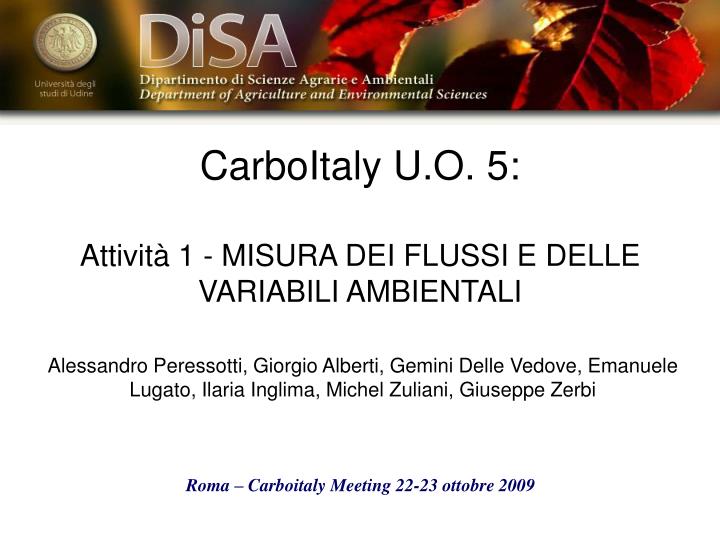 carboitaly u o 5 attivit 1 misura dei flussi e delle variabili ambientali