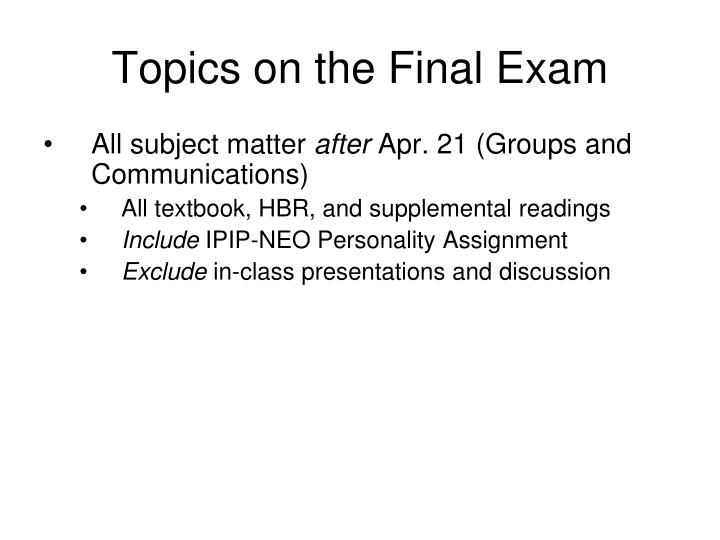 topics on the final exam