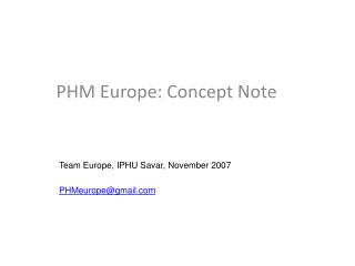 PHM Europe: Concept Note