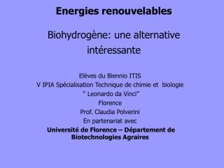 energies renouvelables biohydrog ne une alternative int ressante