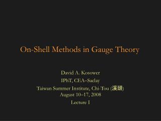 On-Shell Methods in Gauge Theory