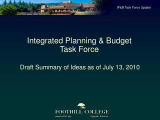 Draft Summary of Ideas as of July 13, 2010