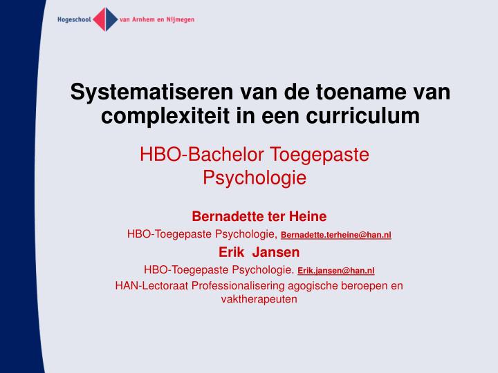 systematiseren van de toename van complexiteit in een curriculum